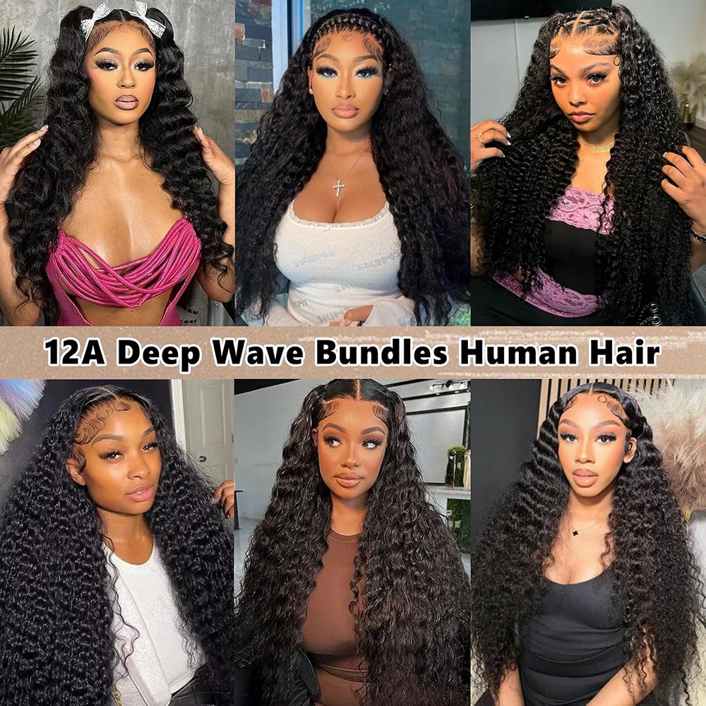 Curly Human Hair Bundle 30 40 Inch Remy Unprocessed Raw Virgin 100% Deep Wave Human Hair Water Wave Extensions 3 4 Bundles Deal