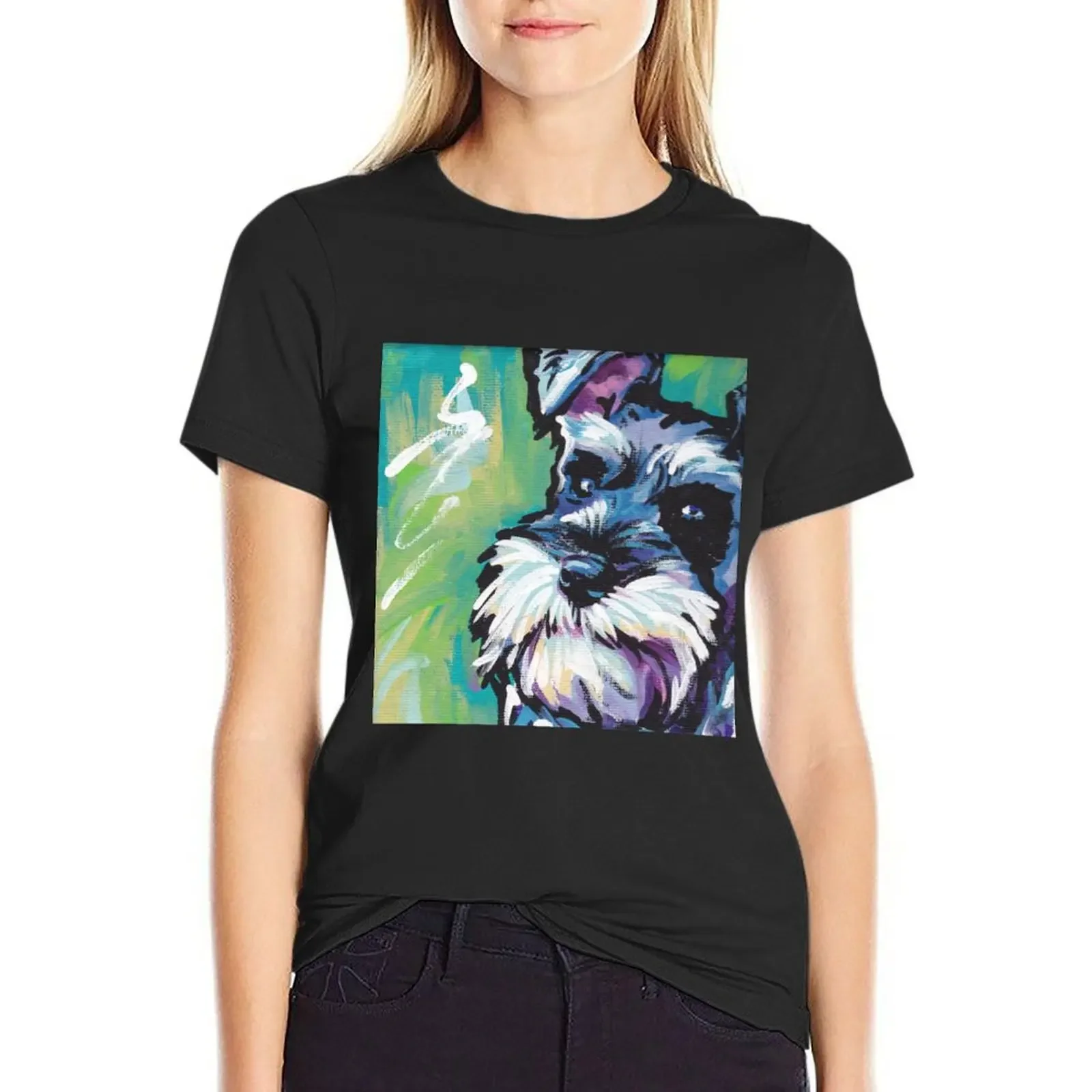 

Schnauzer Bright colorful pop dog art T-Shirt summer tops animal print graphics ariat shirts for Women