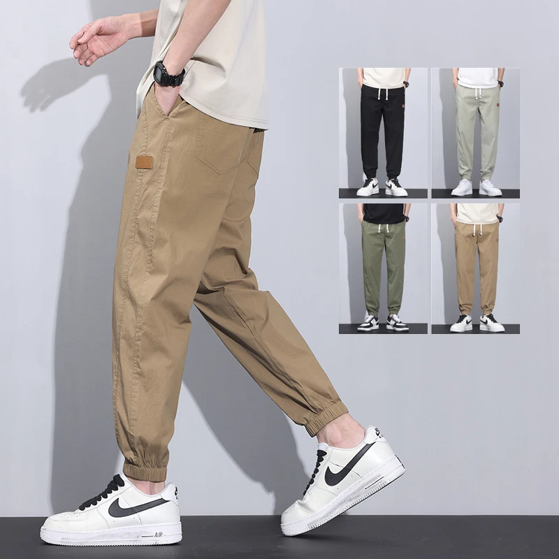 

High Quality Summer Thin Men's Jogger Pants Loose Straight Drawstring Elastic Waist Breathable Taper Casual Trousers Plus Size
