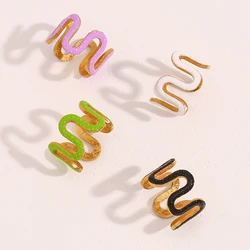 2023 Summer Y2K Jewelry Rings Enamel Green Purple White Black Wave Spring Shape Stainless Steel Rings For Girl Cute Finger Ring