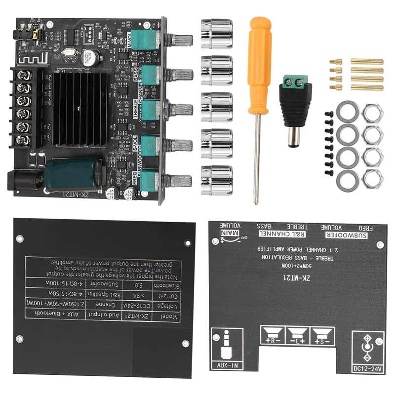 

【Top Picks】ZK-MT21 Digital Power Amplifier Board 50Wx2+100W 2.1 Channel AUX+BT5.0 High Low Tone Super Bass Power Amplifier Board