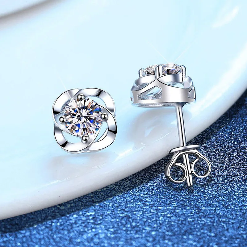 

LioraGem Classic Lucky Knot Earrings for Women, 0.3–0.5 Carat Moissanite Windmill Earrings Platinum PT950 Stamp Jewelry Gift