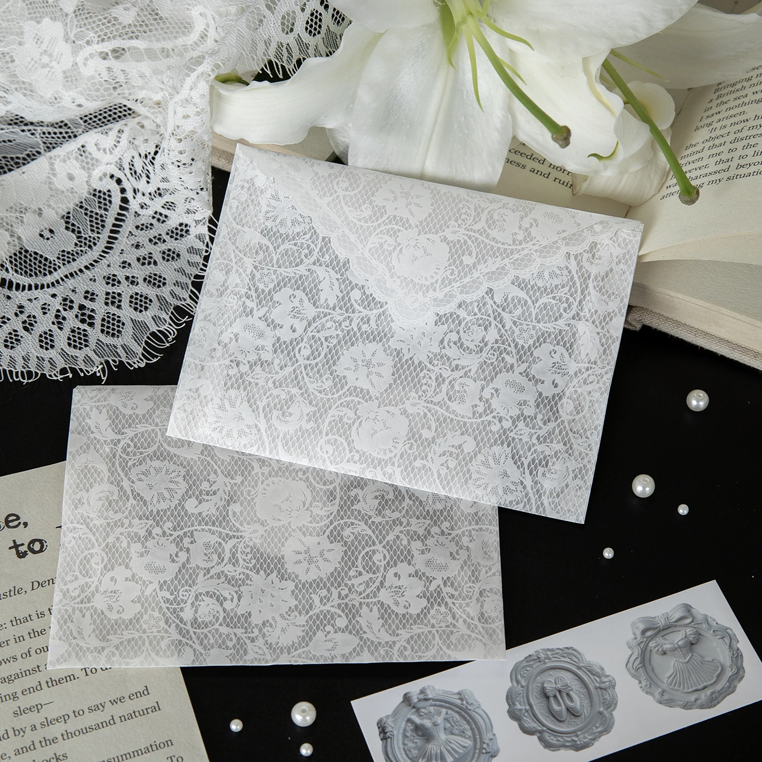 Morning Rain Romantic Lace Sulfuric Acid Paper Envelope High-End Exquisite Niche Design Handwritten Love Letter Sealing Sticker Set