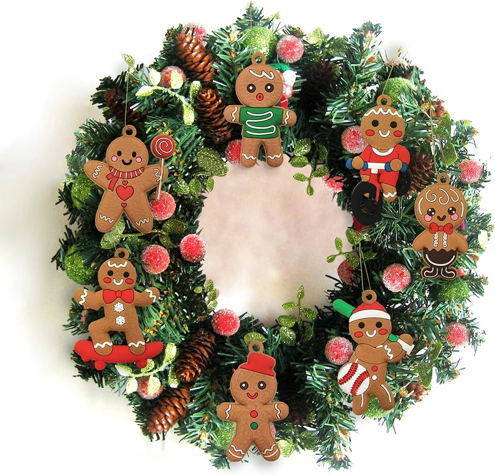 12/24/36 Pcs 3 Inch Cute Gingerbread Man Christmas Tree Ornaments Assorted Plastic Christmas Tree Party Hanging Decorations