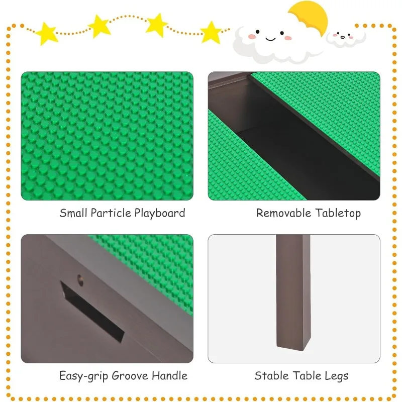 طاولة أنشطة للأطفال 2 في 1 مع أدراج تخزين، وطاولة لعب خشبية مع كتل قابلة للفصل والسبورة #4