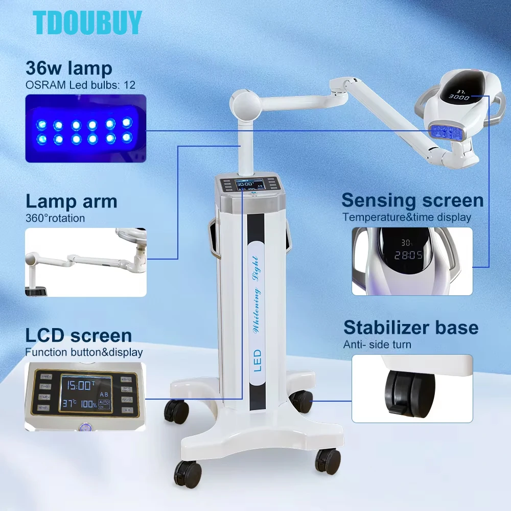 TDOUBUY Mobile Teeth Whitening Machine 60w for White Teeth Included Glasses 35%HP Professional Dental Teeth Whitening Lamp