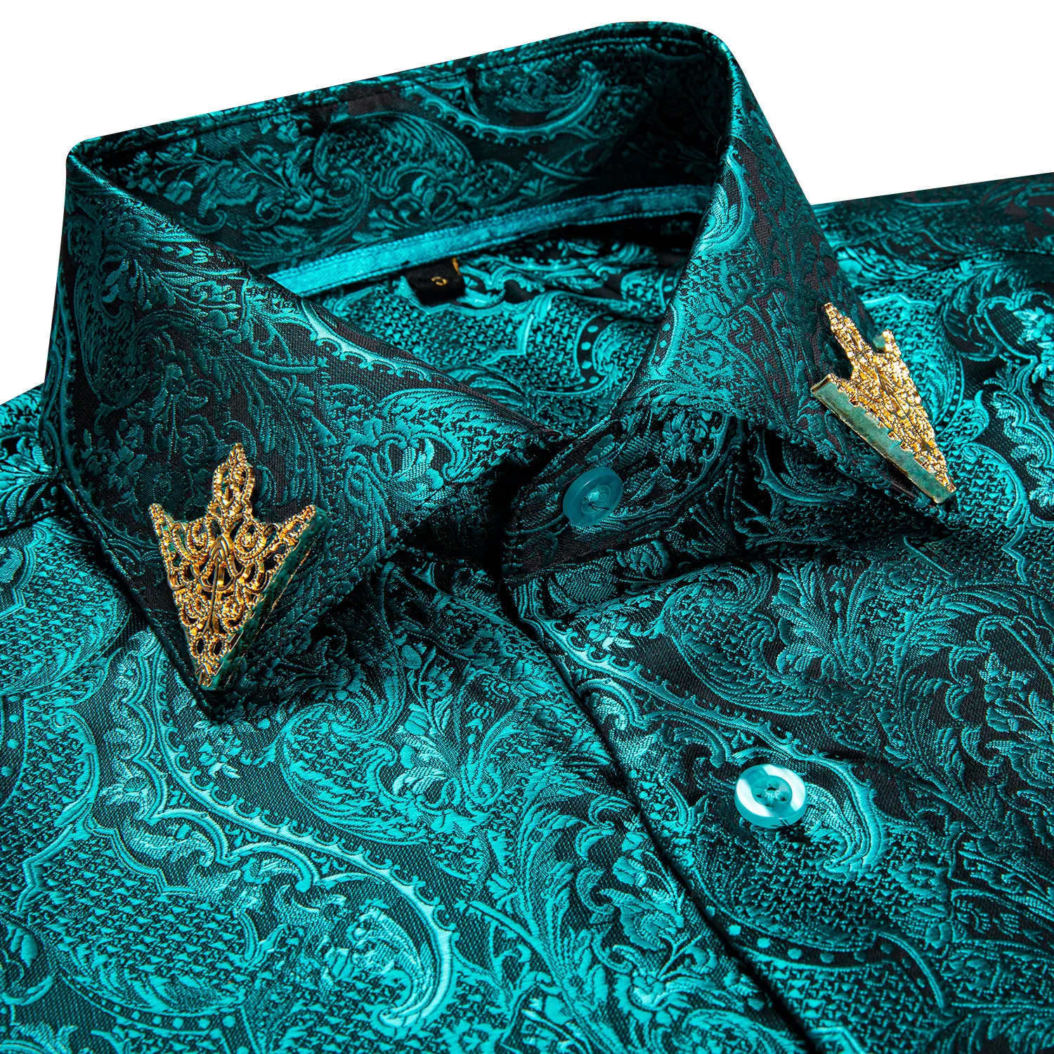 Fashion Men Shirt Green Blue Business Long Sleeve Turn-down Collar Shirts Floral Paisley Causal Party Brand Male Button Blouses