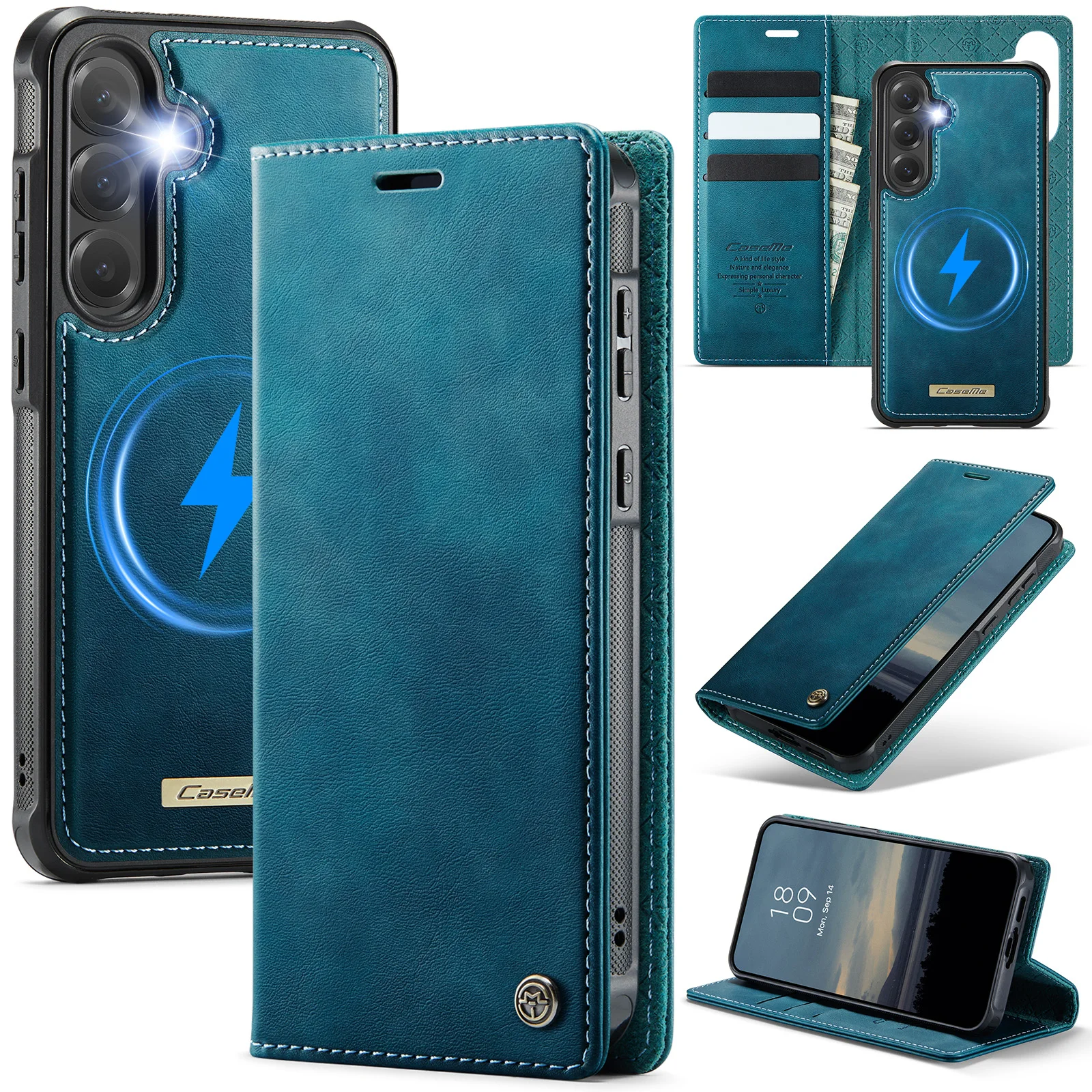 Magsafe Draadloos Opladen Lederen Portemonnee Case voor Samsung Galaxy S25 Rand S20 S21 S22 Plus S23 FE S24 Ultra A56 A17 A55 5G Cover