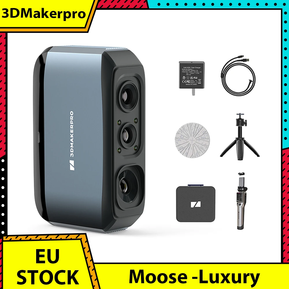 3DMakerpro Moose 3D Scanner Luxury Version, Al Visual Tracking, 0.03mm Accuracy, 0.07mm Resolution, Blue LED Light Source