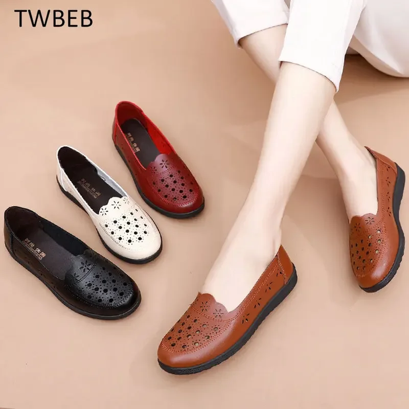 

Сандалии, летние удобные туфли для мам на мягкой подошве Baotou, женская кожаная обувь на плоской подошве, обувь для среднего и пожилого возраста