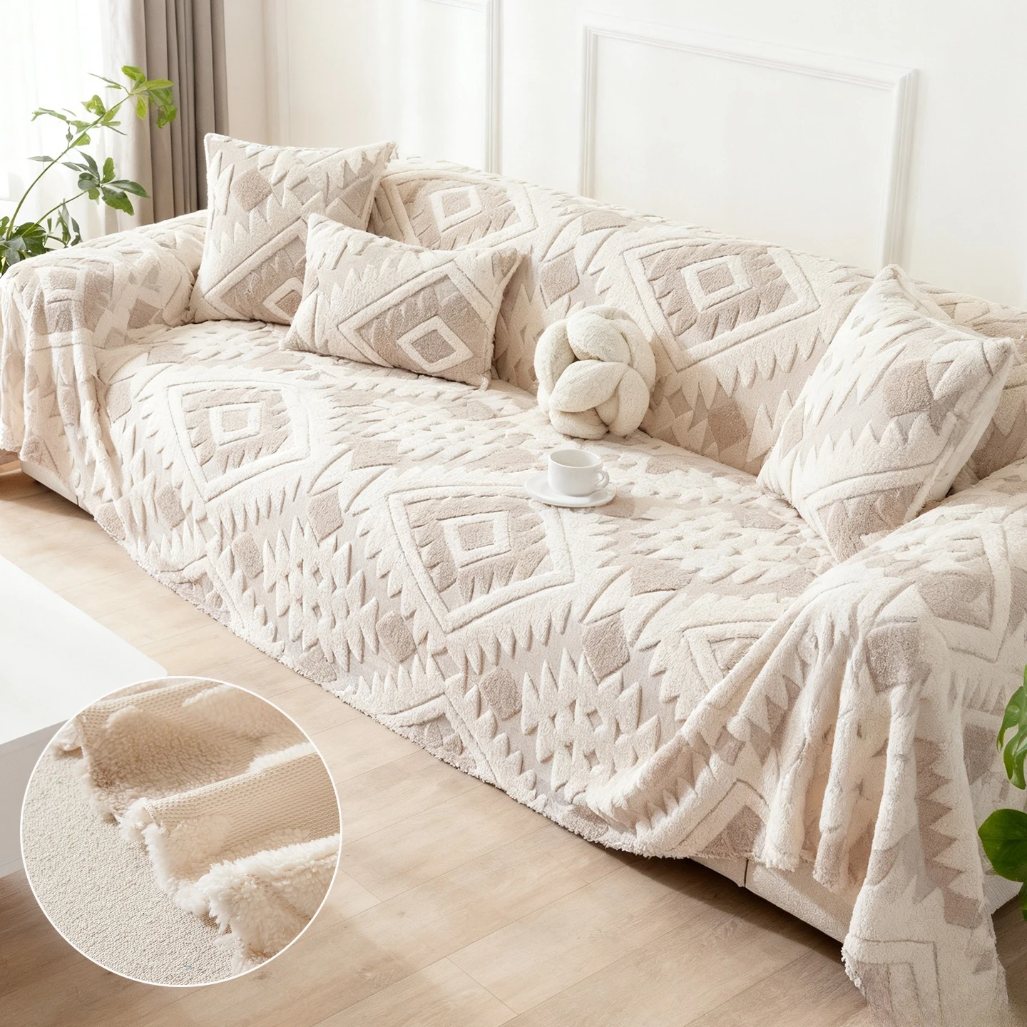 

Plush Sofa Cover All-Season Use Pet-Friendly,Non-Slip Machine Washable Home Protector for Office Bedroom Living Room Decorative