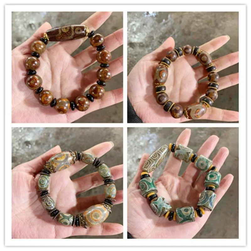 Tibet Original Stone Old Bracelet Three Nine Eyes Sky Beads Agate Men and Women Wholesale