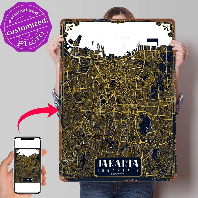 Home Decor Jakarta - 자카르타 도시 지도 아트 데코 포스터
