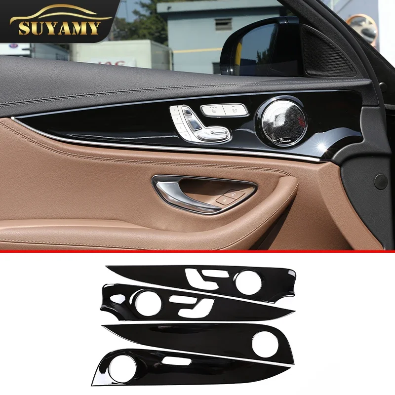 4Pcs Car Inner Door Panel Sticker Interior Trim Anti-Scratch Decoration For Mercedes-Benz E-Class W213 2016-2021 Accessories