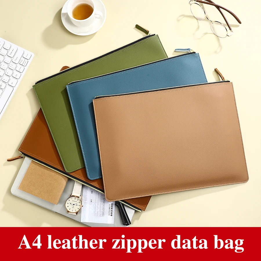 A4 Leather Zipper Bag in Multiple Colors Business Briefcase PU Document Bag for Professional Use