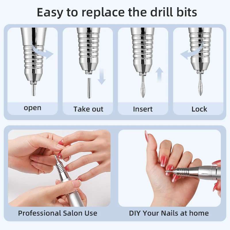 Elektrische Nagelbohrmaschine mit 45000 U/min, geräuscharme, wiederaufladbare Nagelgel-Poliermaschine, geeignet für Nagelkunst-Salonwerkzeuge