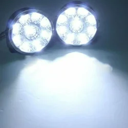 2x White 12V 9 LED Round Daytime Running Lights DRL Car Fog Lights 70mm Round 9 LED Running Light Replacement Parts