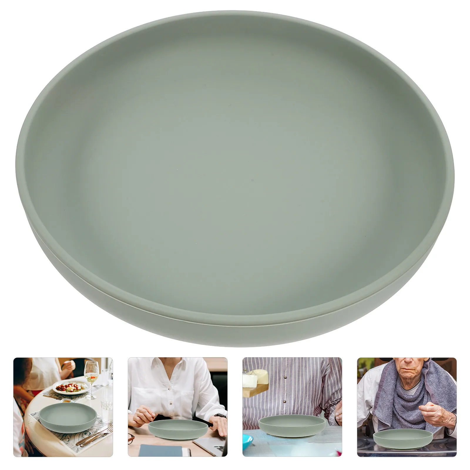 

Silicone Spill-Proof Plate for Elderly Disabled Round Scoop Dish Non-Slip Suction Cup Stable Feeding Dinnerware