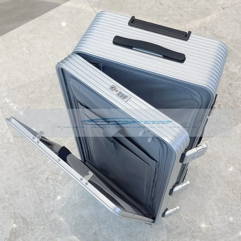 Super thick all-aluminum suitcase 20 inches side open aluminum-magnesium alloy trolley case 24 metal front open suitcase