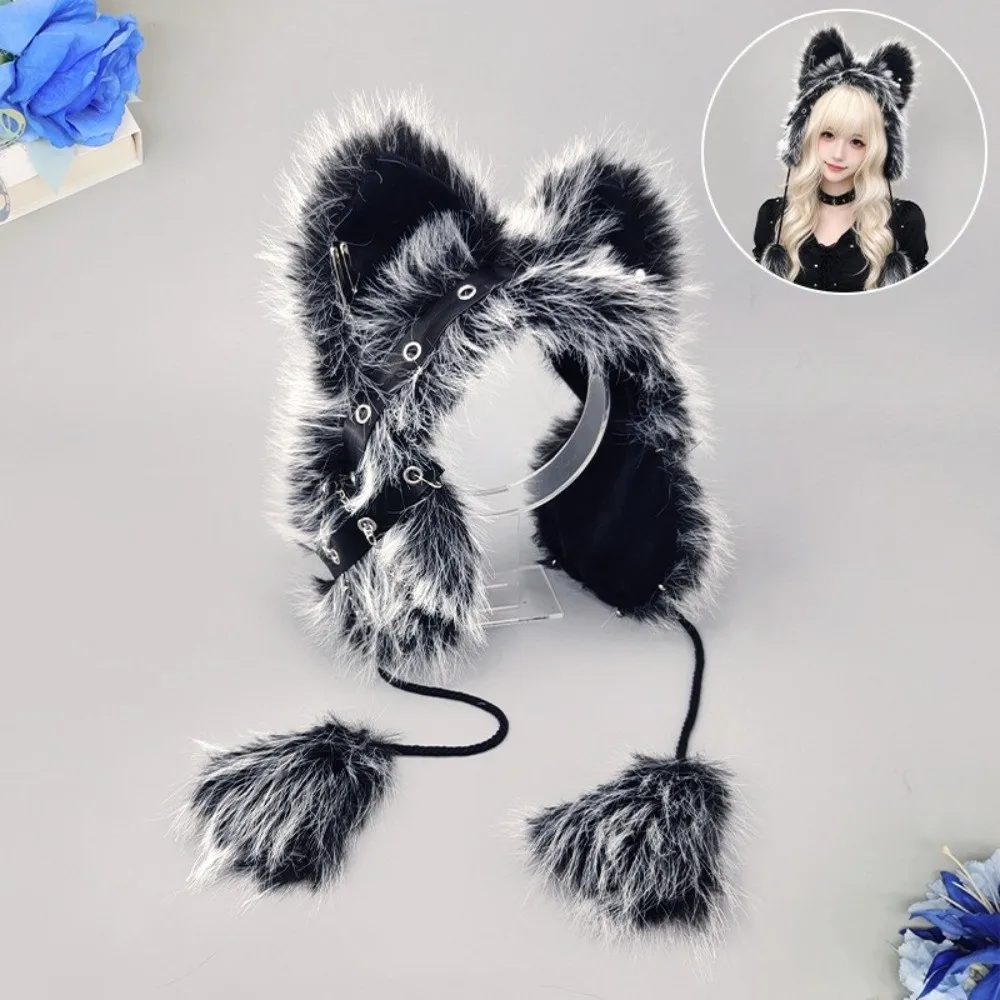 Headwear Y2K Gothic Cat Ear Earmuffs Cosplay Thick Warm Fluffy Earmuffs Headwear Wind-proof Winter Plush Earmuffs Cosplay Party