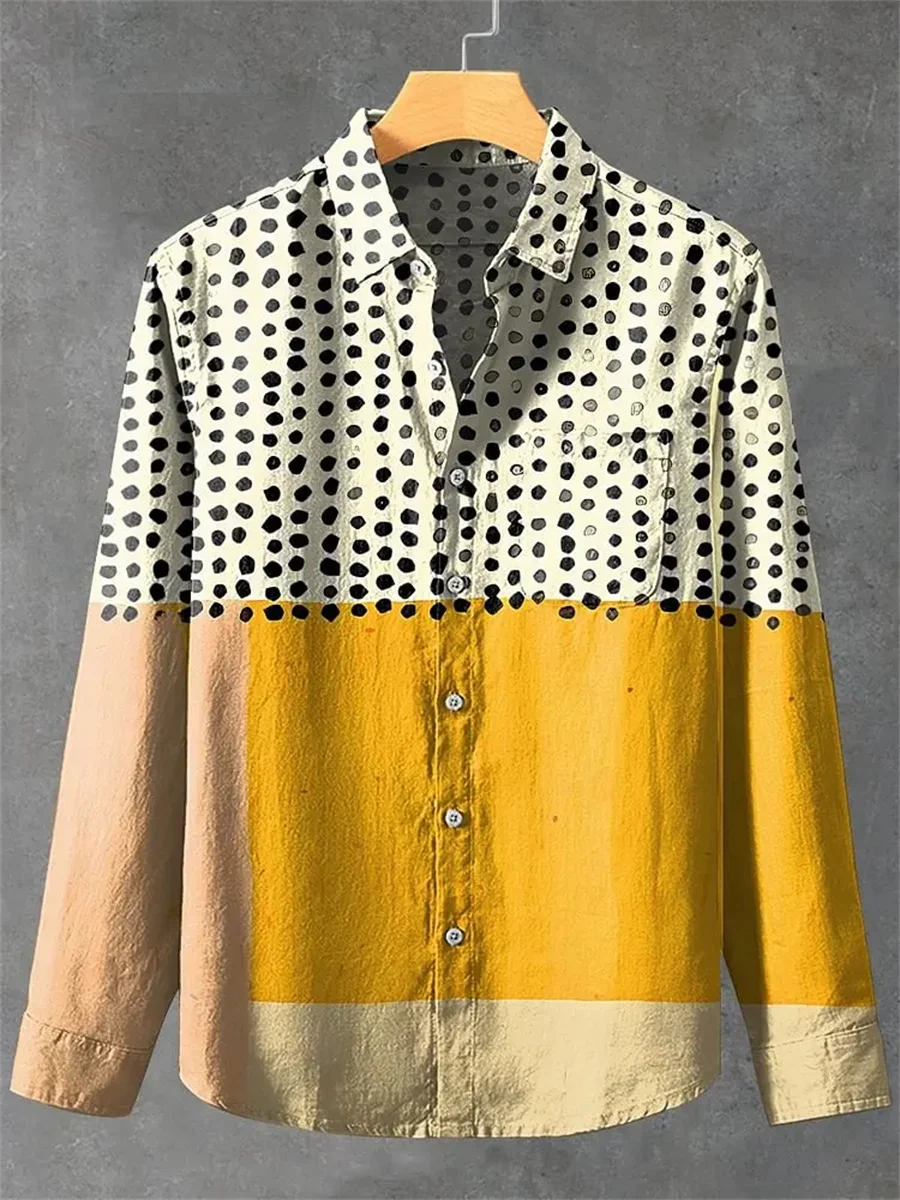 2025 Spring and Autumn Hot Selling Men's Linen Long Sleeve Shirt Retro Pattern Printed Shirt Casual Fashion Top