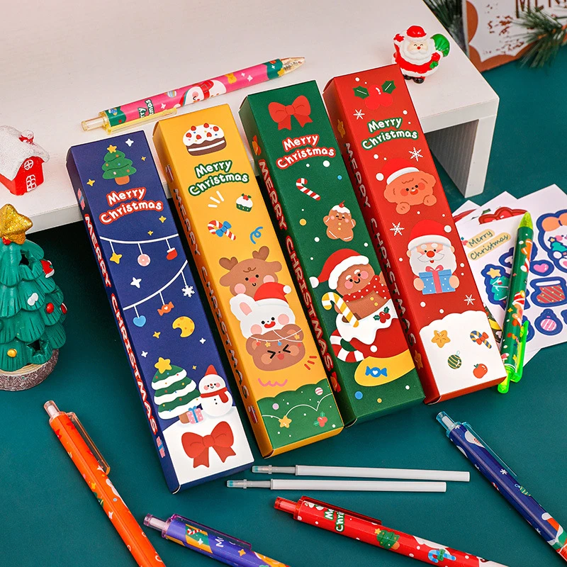 1 conjunto bonito dos desenhos animados papai noel boneco de neve elk natal conjunto de papelaria moda criativa ferramentas de desenho estudante papelaria presentes