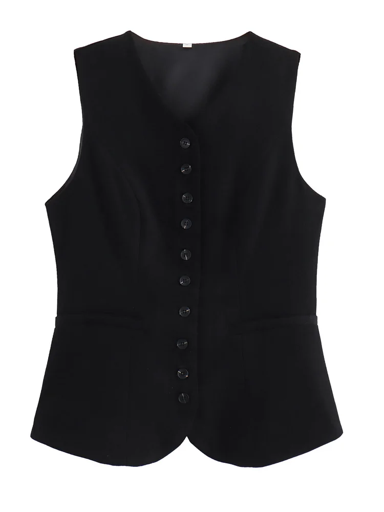 KAOPU ZA Women tailored cropped suit vest top vintage v-neck sleeveless button-up female waistcoat chic tops