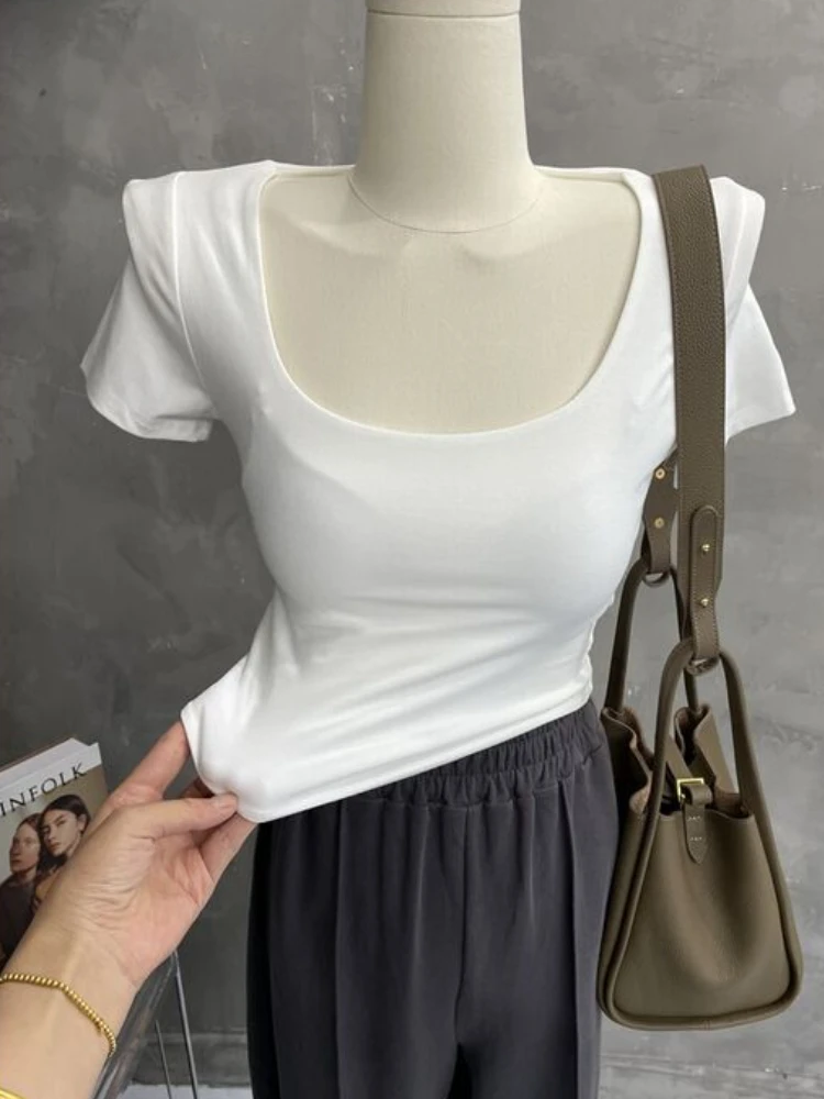 Basic T-shirts Women Summer Korean Style Slim O-neck Simple All-match Ins Casual Ladies Temperament Fashion Sexy Vintage Ulzzang