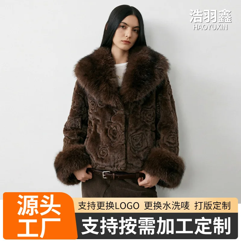 Brown Fluffy Faux Fur Jacket Women's Casual Lapel Loose Long Sleeves Thicken Warm Short Coat 2026 Winter Lady Commute Outerwear