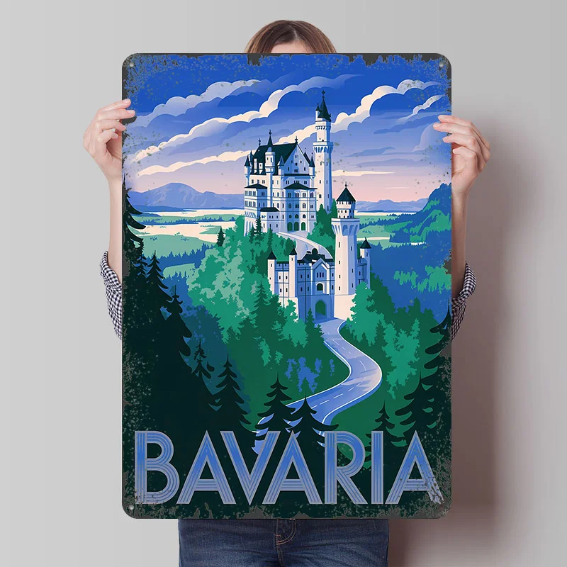 Bavaria Neuschwanstein Castle Travel Tin Plaque Poster Customized Wall Art Retro Vintage Metal Signs for Man Cave Coffee Bar