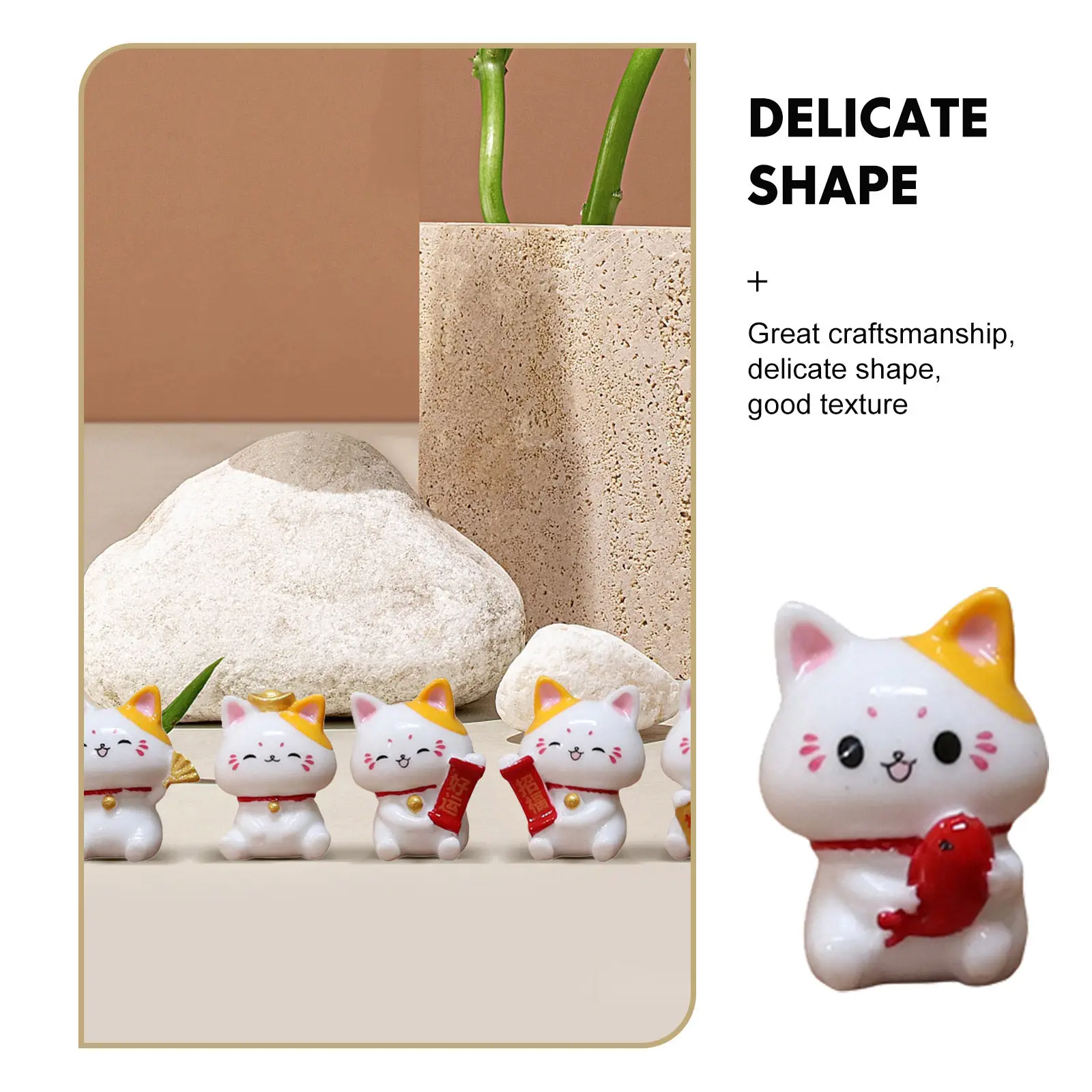 18Pcs Mini Lucky Cat Resin Figures Fortune Good Luck Decoration Micro Landscaping Ornaments Small Animal Statue Cake Toppers