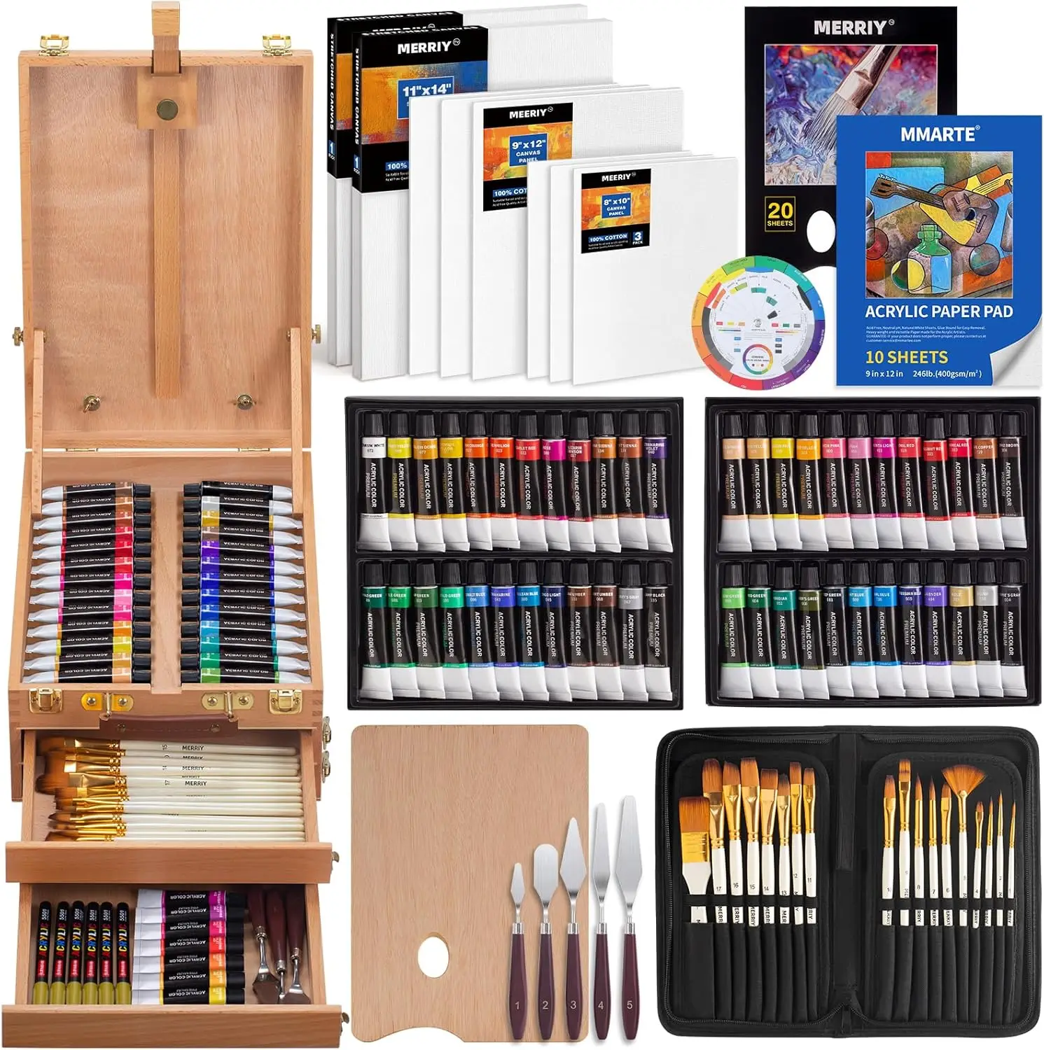 

80-Piece Acrylic Paint Set with Easel, 48 Colors, Canvases & Brushes for Adult Artists