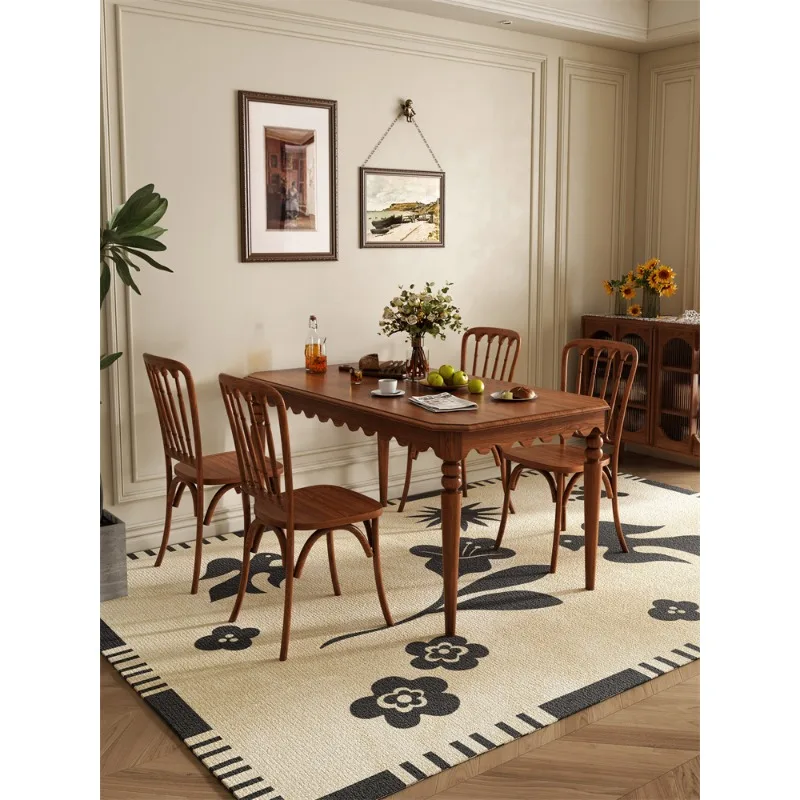 

Retro solid wood dining table Home dining table Desk dual-purpose walnut rectangular table