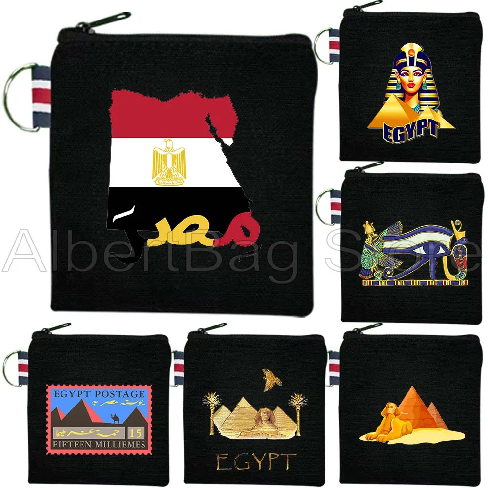 

Cairo Egypt Flag Egyptian Map Pyramid Gifts Cute Canvas Coin Purse Bags Small Square Key Storage Cotton Card Bag Wallet Pouch