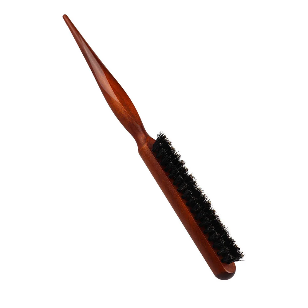 1pc Wave Curling Comb Brown 3-Row Bristle Teasing Brush For Styling Salon Tool Hairbrush Rat Tail Wooden Handle