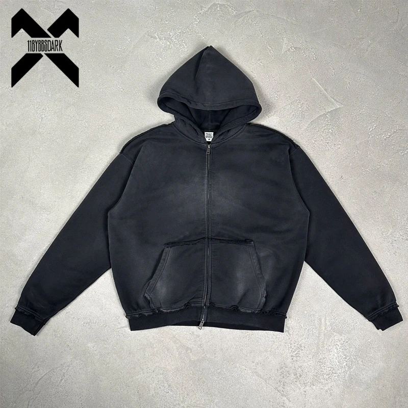 

Винтажная уличная одежда: мужская толстовка на молнии с флисовой подкладкой, утолщенная, с эффектом потертости, с капюшоном