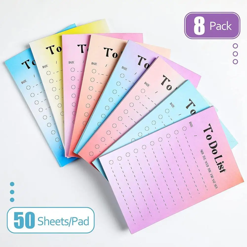 Planner Notepad Bright Colors Sticky Notepad Set 8pcs Fridge Time Schedule To-do List Shopping Grocery List Small Planning Notes