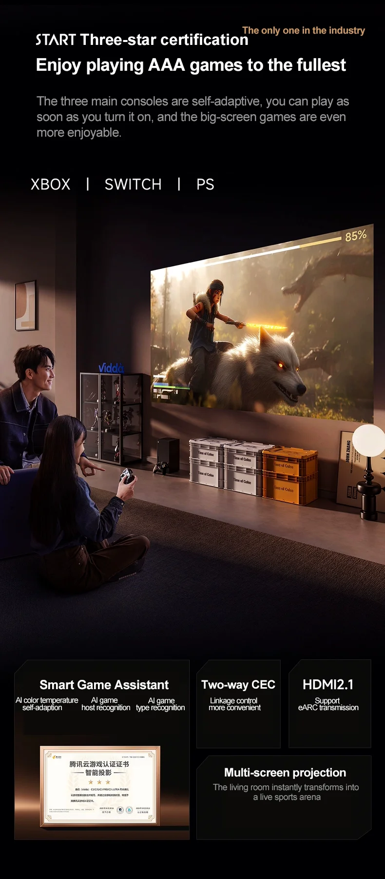 Hisense Vidda C3 Ultra 3200CVIA Lumens 2000:1 UHD Mini Home intelligent Projector 4K 8+128GB memory Three-color Laser Projector