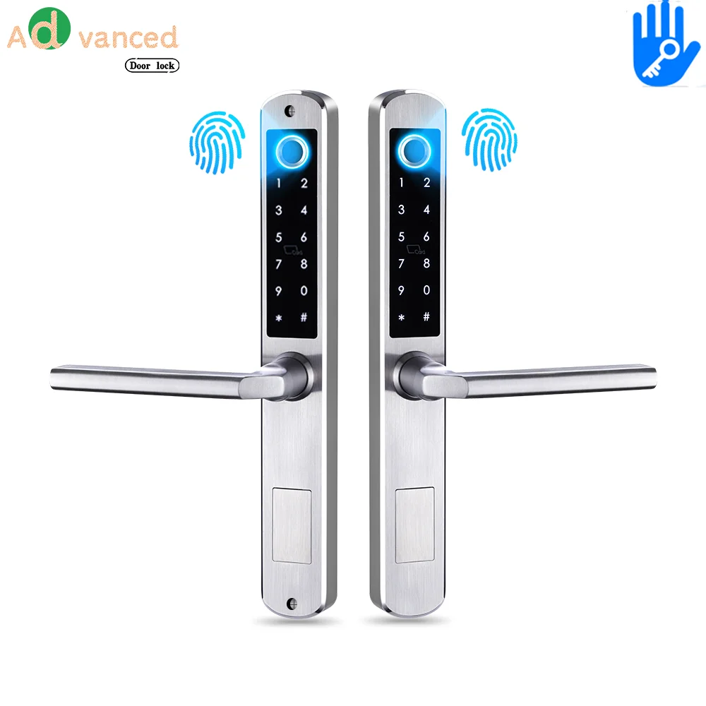 

Double sides Fingerprint Aluminium door lock Euro 85mm mortise ttlock card Pincode digital Door Lock for Grill UPVC Sliding Door