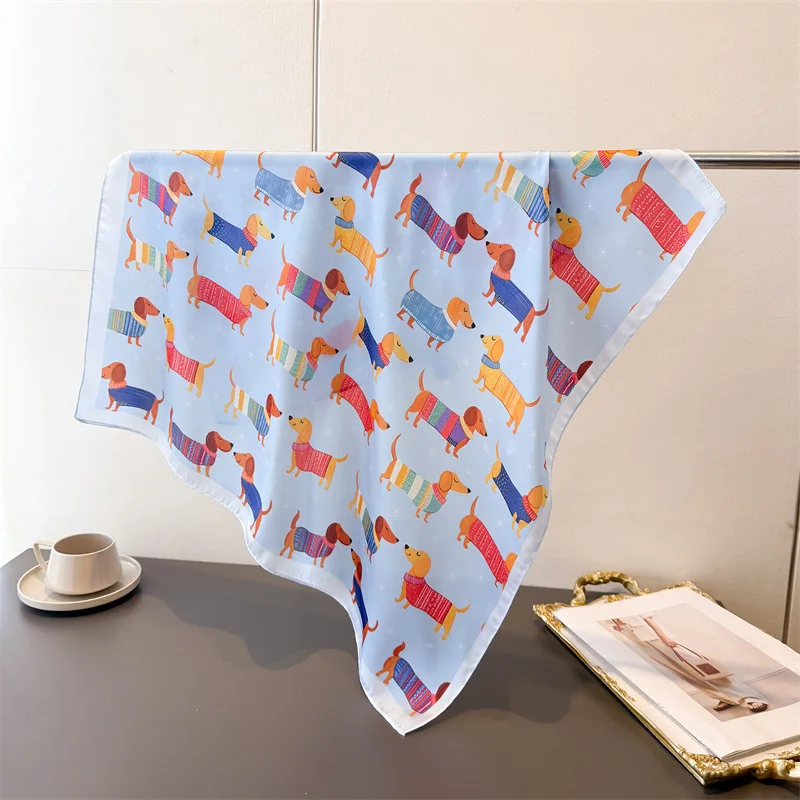 Ladies Cotton Dog Printed Square Scarf For Women Stylish Silk Scarves Bandanas Luxury Hijab Neckerchief Elegant Shawl Wraps 70cm view 2