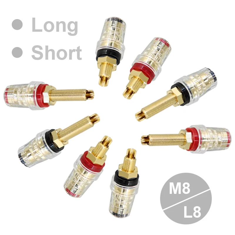 2PCS (Black+Red) M8 L8 Gold-Plated Banana Socket Speaker Terminal HIFI Audio Binding Post Crystal Copper Connector for Amplifier