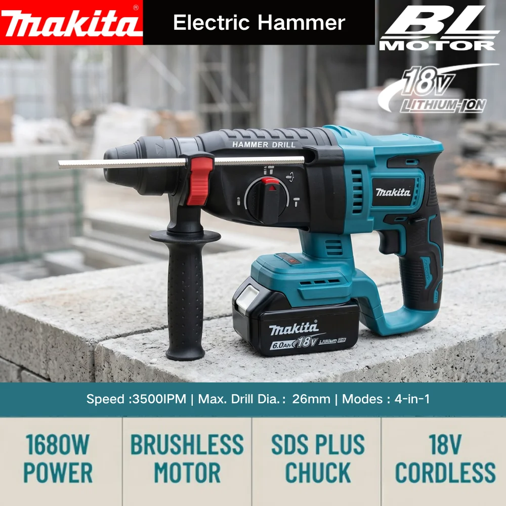 Makita 26MM Brushless 18V Electric Hammer Drill Multifunctional Rotary Cordless Power Tools For Makita 18V Battery Pin