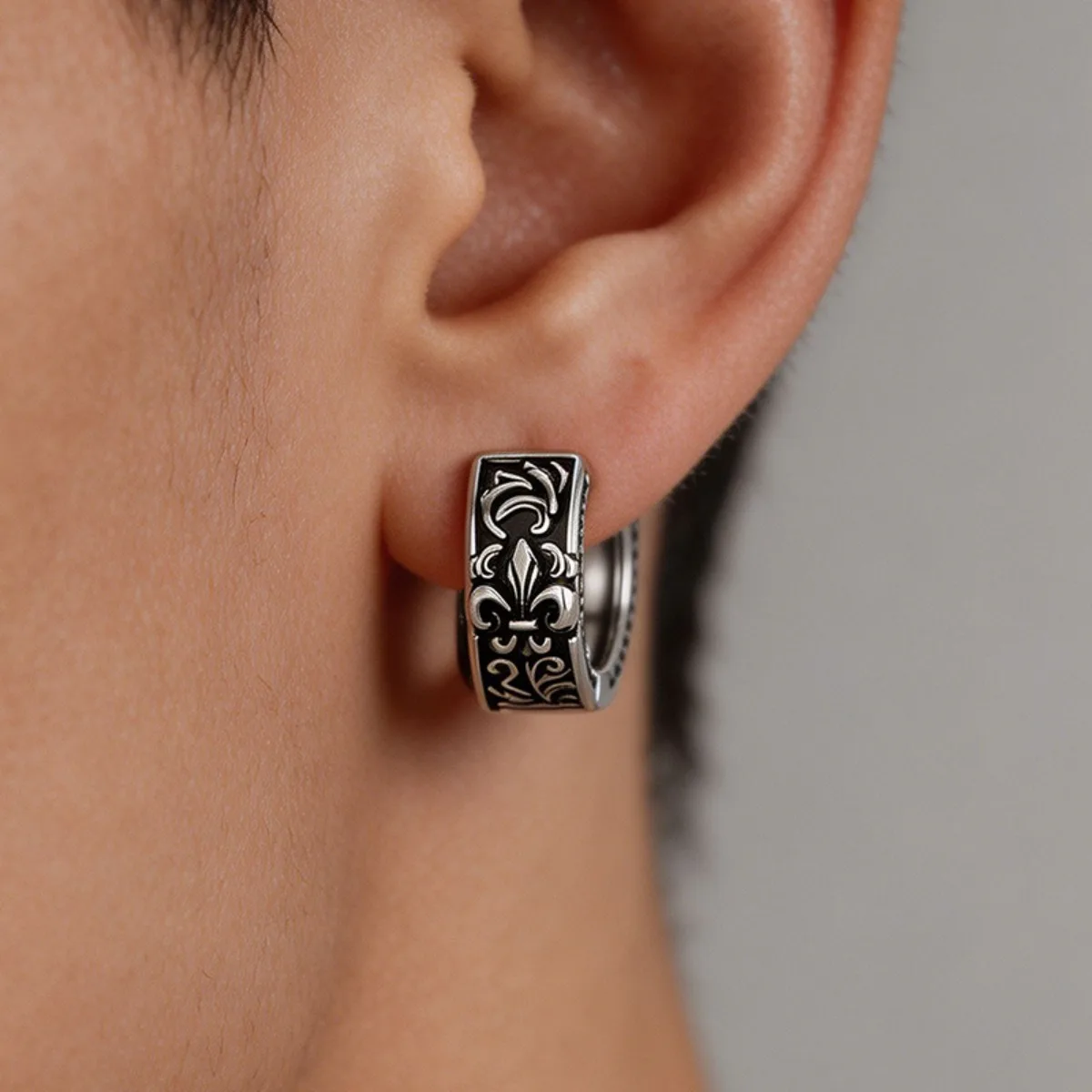 Edelstahl Retro Creolen für Männer und Frauen Piercing-Ohrringe Schmuck für Empfindliche Ohren Mode Punk Hip Hop – Detail 1