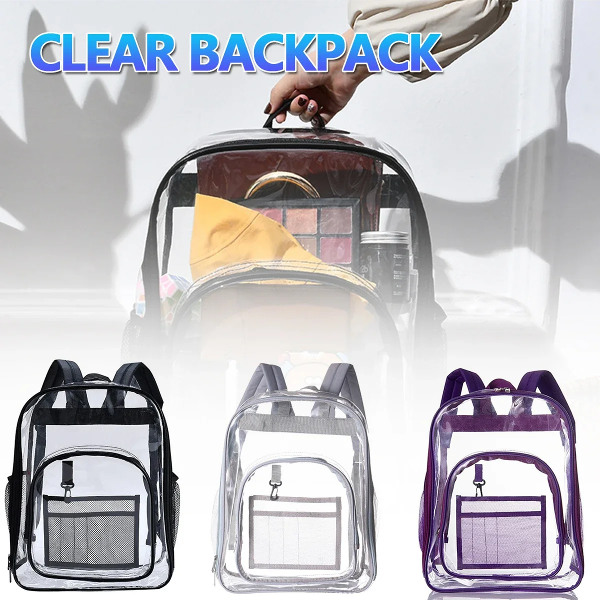 

5PCS/1PCS Clear Backpack Heavy Duty PVC Transparent Backpack Large Clear Book Bag for College Work Transparent Sequin Bag