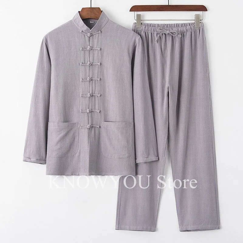 

Chinese Style Zen Clothes Cotton Linen Tang Suit Men Long Sleeve Set Loose Tai Chi Clothes Buddhism Shaolin Monk Kung Fu Wear