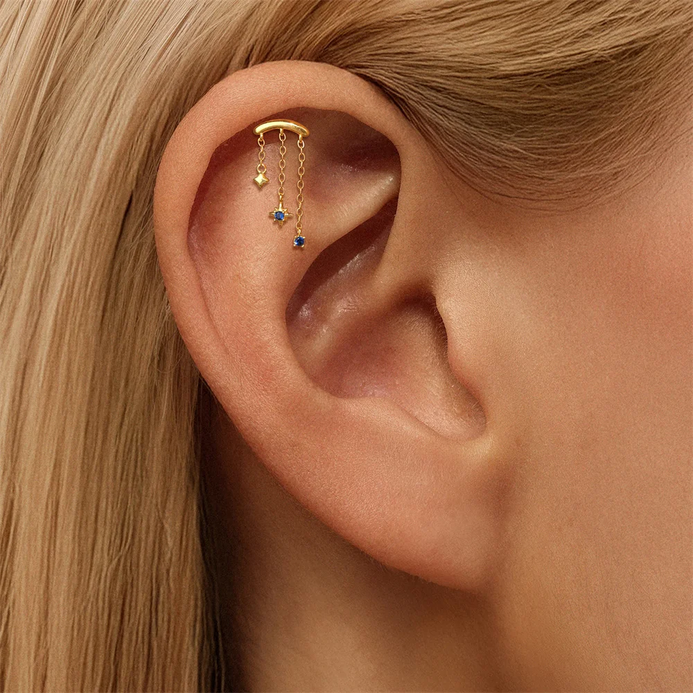 

BOAKO стерлингового серебра 925 пробы с кисточкой, синий циркон, восьмиконечная звезда, подвески, серьги для пирсинга для женщин, 1 шт., вечерние ювелирные изделия