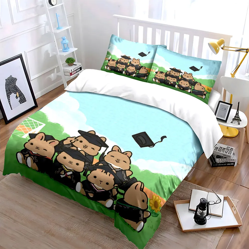Small Animals Graduation Group Photo Printed Duvet Cover Set1 Duvet Cover+2 PillowcaseMulti Size Bedroom Bedding Decoration