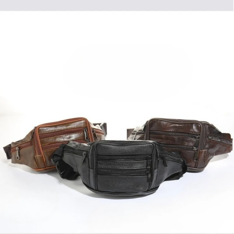 حقيبة خصر رياضية خارجية متعددة الوظائف للرجال، حقيبة تسجيل النقود من جلد البقر بلون سادة، حقيبة كروس صغيرة محمولة #2