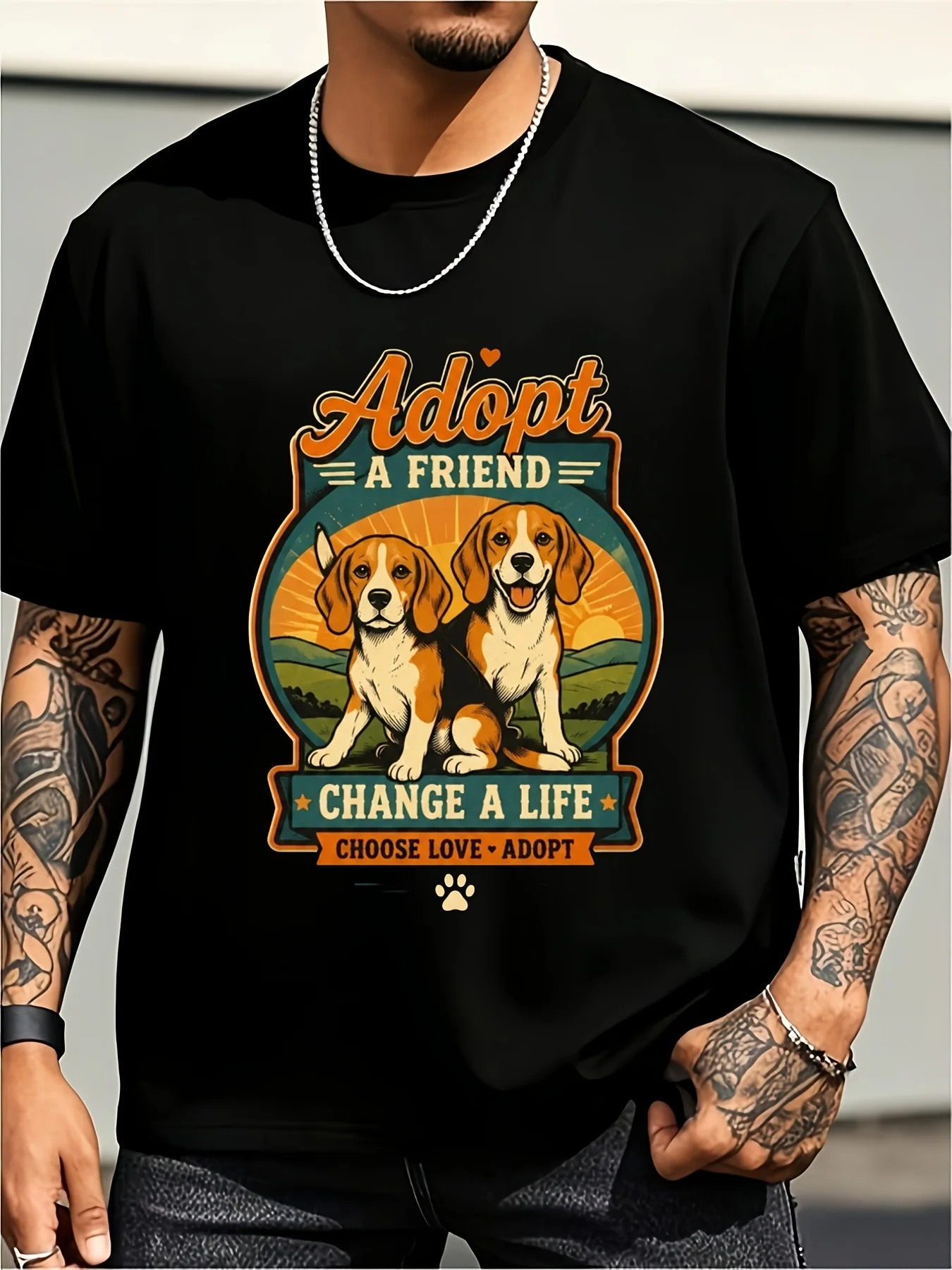 Retro Big Dog Rescue T-Shirt with Big Dog Rescue Design, Suitable for Dog Lovers, Awareness-Raising Casual Round-Neck Shirt, Suitable for Year-Round Wear, Machine Washable Clothing, Plus-Size Retro Casual Round-Neck Printed T-Shirt, Unisex