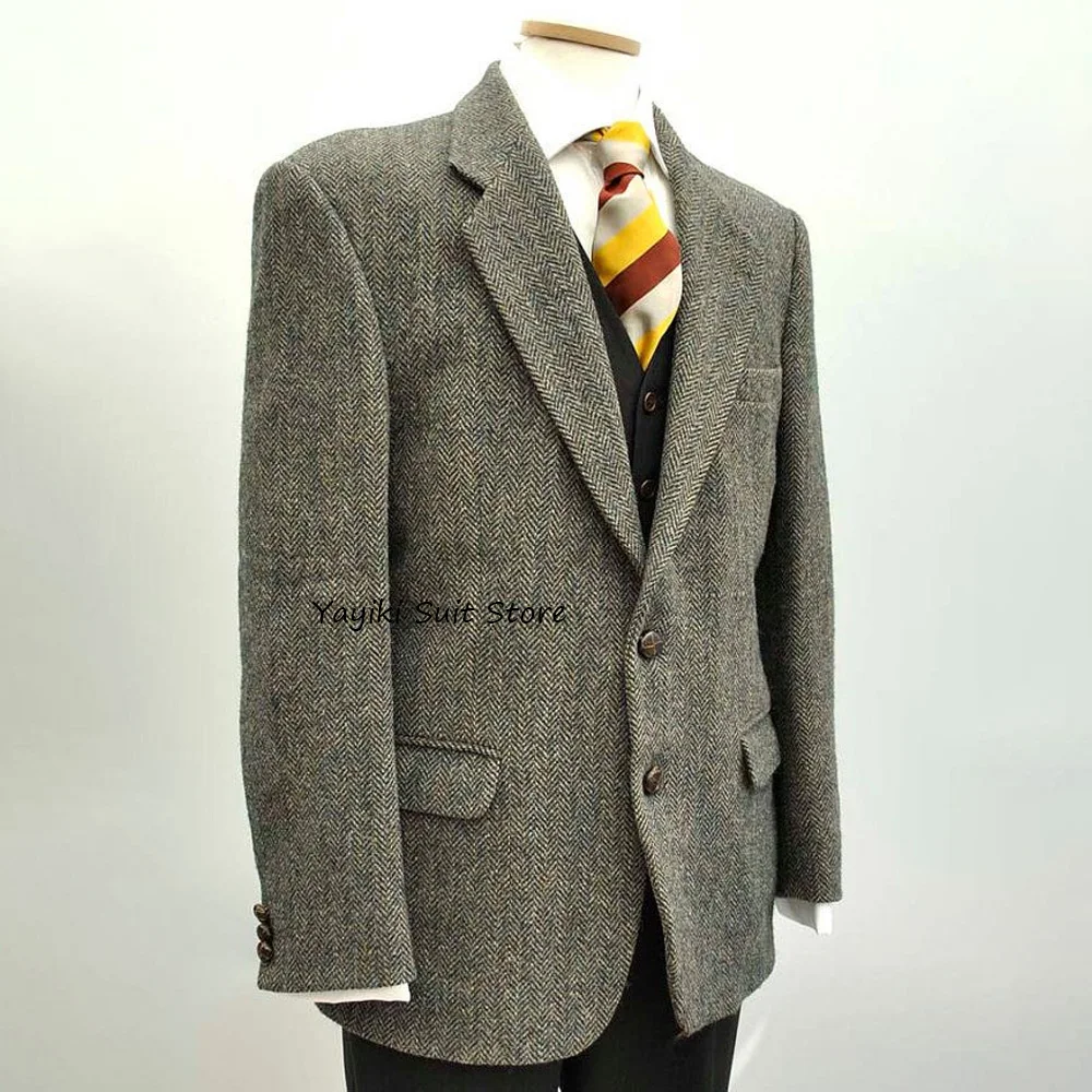 

Повседневный пиджак с зубчатыми лацканами, подходит для работы, мужская куртка, однобортные мужские куртки, высококачественная ткань с узором «елочка»